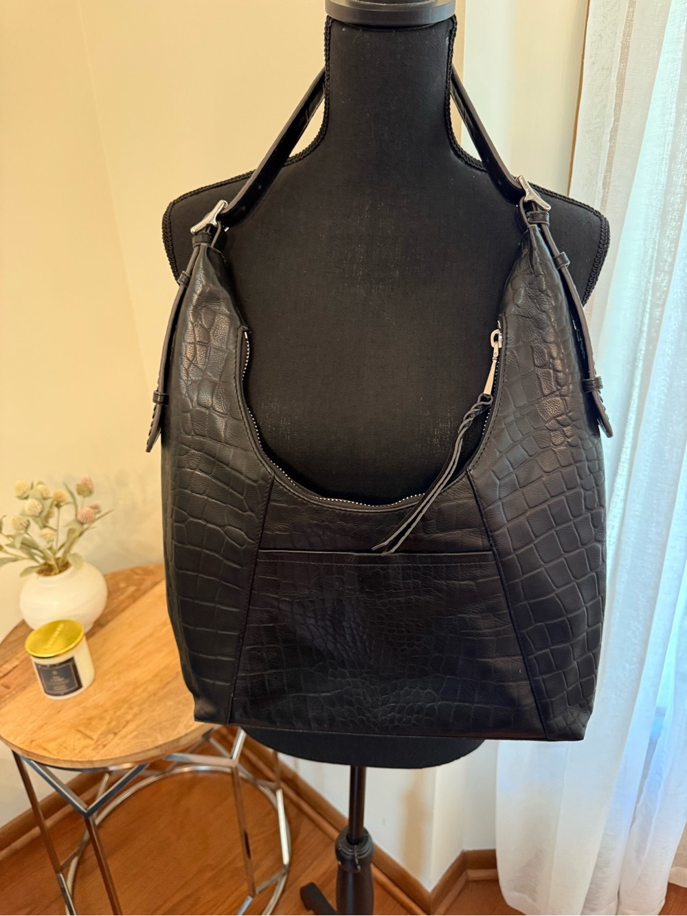 Aimee Kestenberg Black Croc-Embossed Hobo Bag - Picture 2 of 6